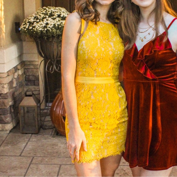 endless rose yellow lace cocktail dress - Picture 3 of 5